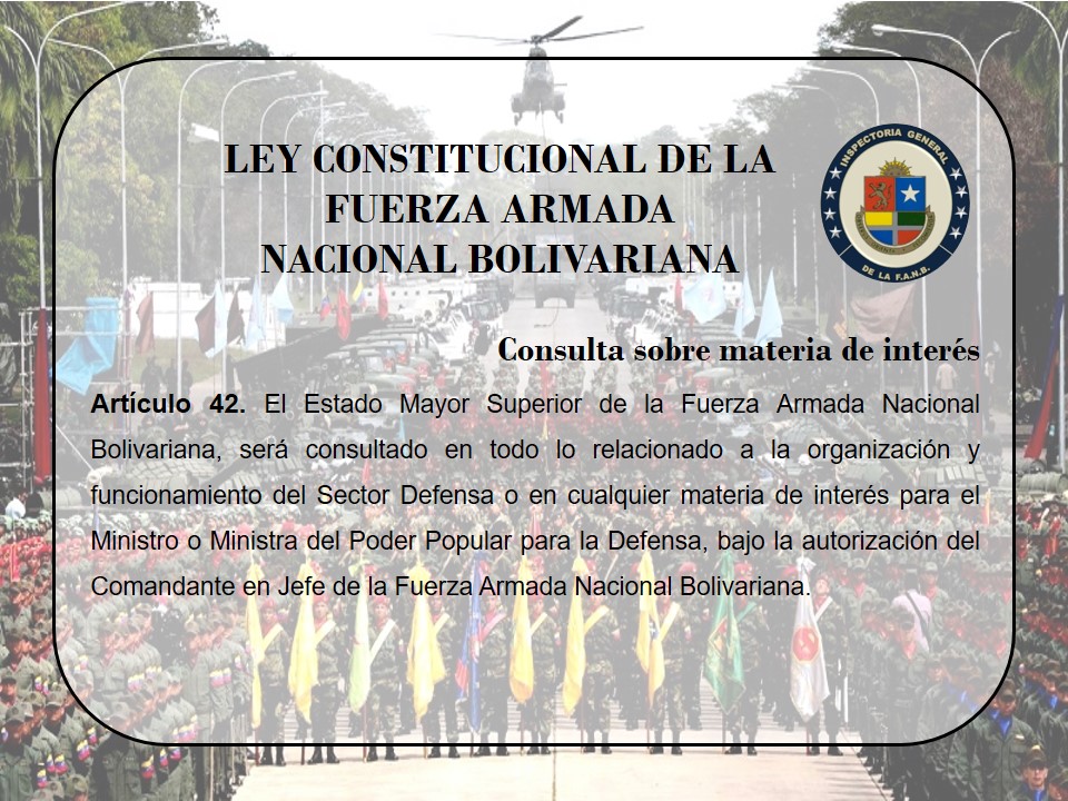 INGEFANBoficial's tweet photo. #28Sep #ConociendoNuestrasLeyes l 📜 Ley Constitucional de la Fuerza Armada Nacional Bolivariana.
Capítulo IV.
Del Órgano Superior Consultorio y de la Junta Ministerial.
Sección 1era.
Del Órgano Superior Consultorio.
Consulta sobre materia de Interés.
Artículo 42 https://t.co/IWicEoJ8wr