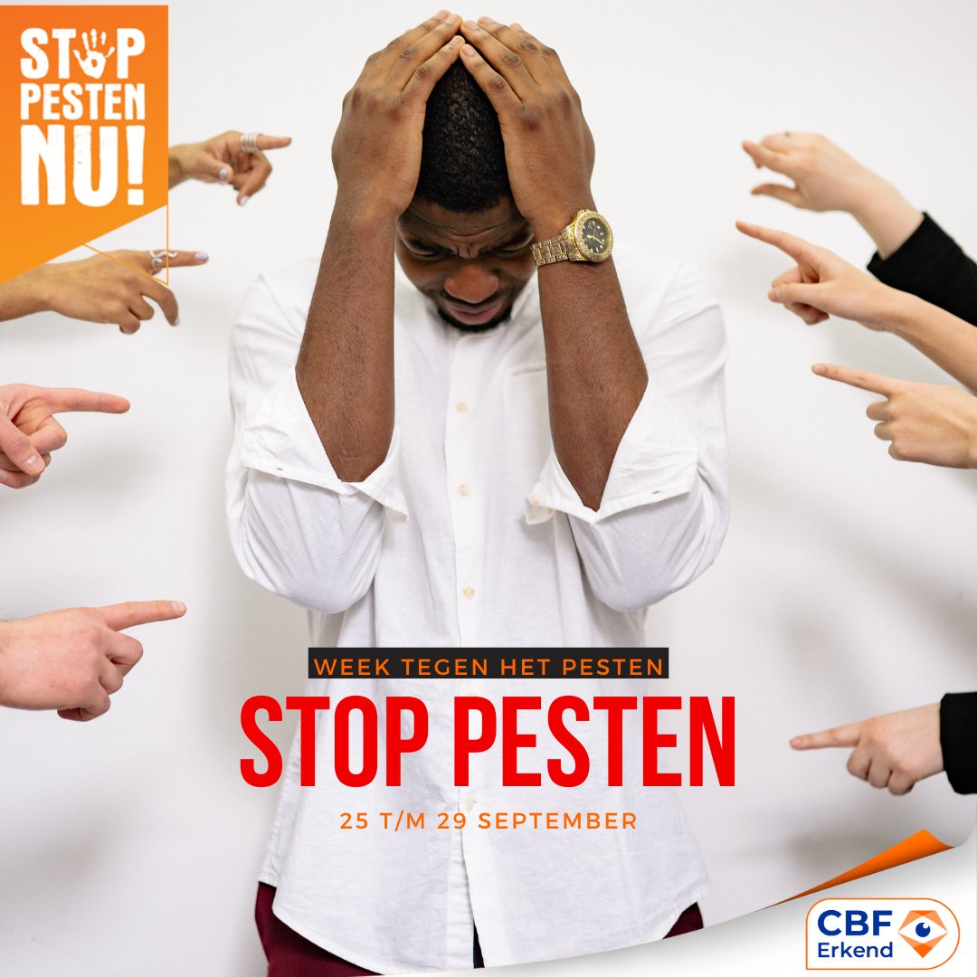 CBF_NL's tweet photo. Het is de Week Tegen Pesten! π«π Pesten is een serieus probleem dat veel jongeren treft. Volg @stoppestennu, een Erkend Goed Doel dat pesten bestrijdt. Check https://t.co/q4toFajwWV voor hun Erkenningspaspoort. #cbf #cbferkend #geefgerust #erkendgoeddoel #pesten #weektegenpesten https://t.co/AcaDwUS4bo