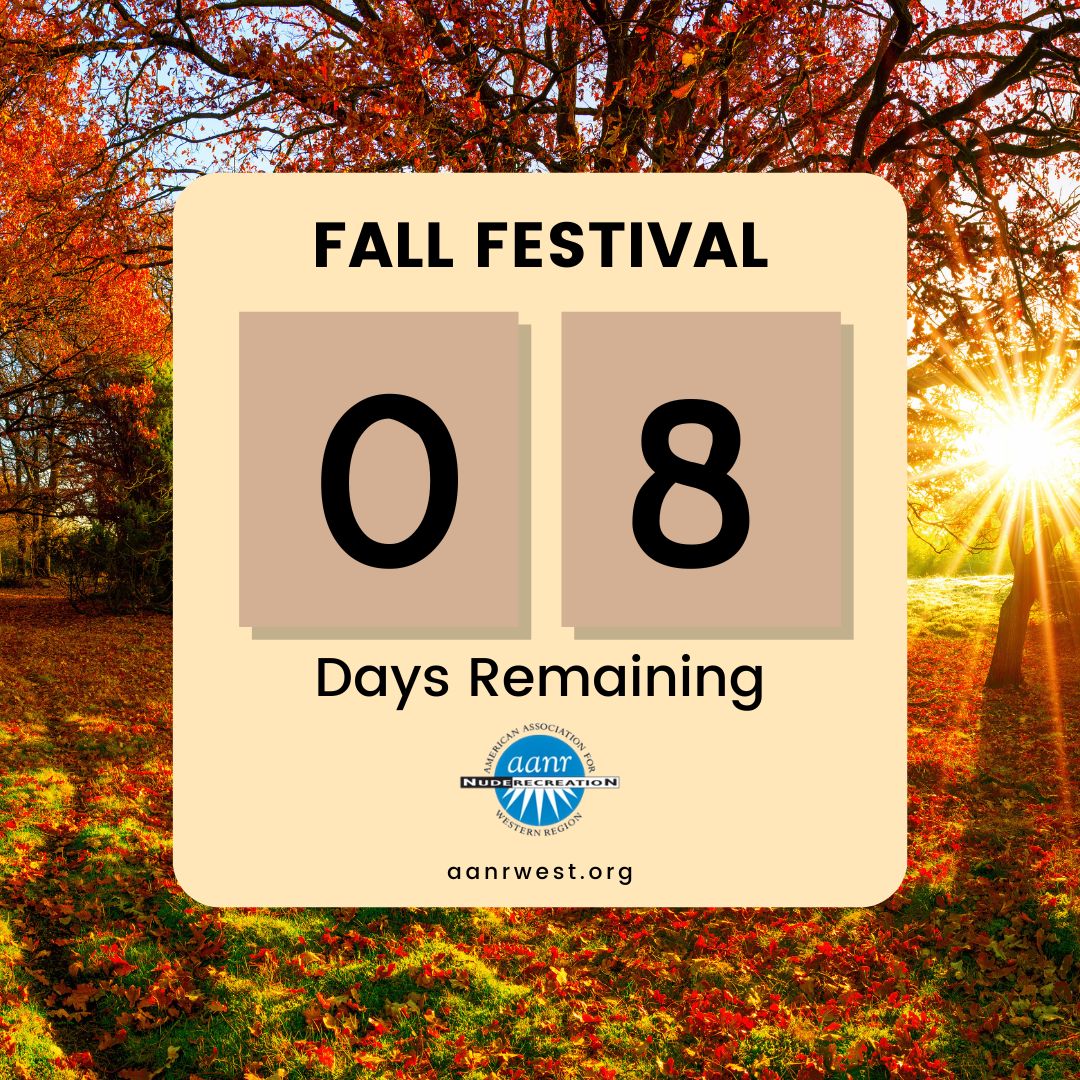 8️⃣ 🎉🌵 Only 8 days until we celebrate naturism at the AANR Western Region Fall Festival! Join us for fun-filled activities, karaoke, poolside music, and more! 🌞🏐 Oct 6-8, 2023 #FallFestival aanrwest.org