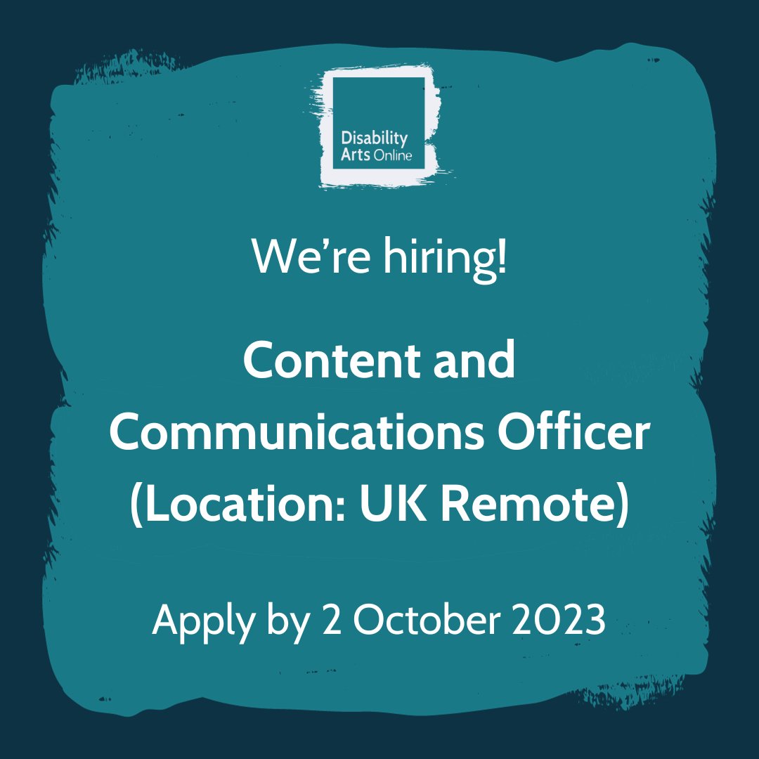 DASH_ARTS's tweet photo. JOB: Deadline 2 October!
Content &amp; Comms Officer role @disabilityarts

Want to develop a career in Disability Arts &amp; have experience in content creation &amp; social media? This job is for you!

Location - UK Remote
Salary - £24K-£26K

Apply: https://t.co/lergL7ia6h
#DisabilityArts https://t.co/F16ba5j9AS