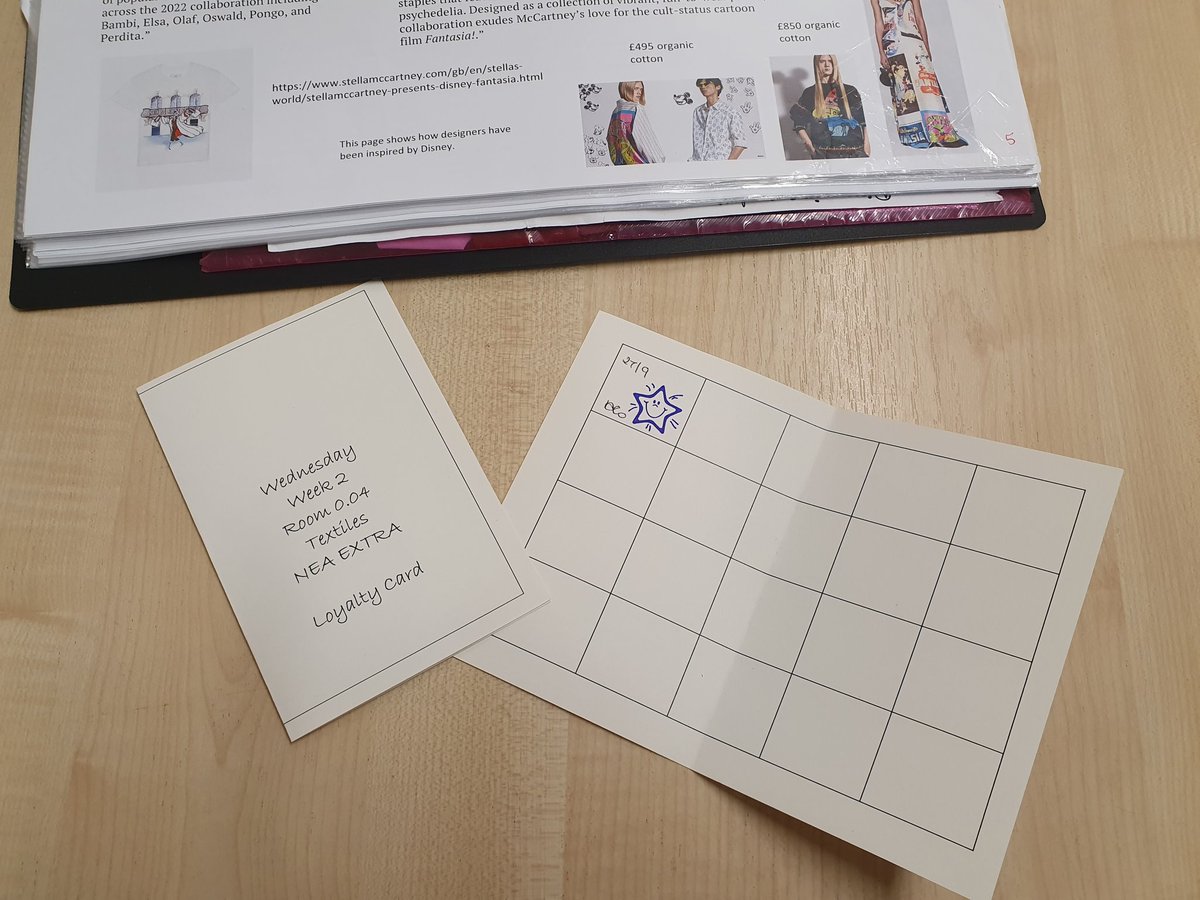 TEXTILES NEA EXTRA
Brilliant attendance for our first of many after school session. Loyalty cards for recording achievement points. Got to be in it to win it!