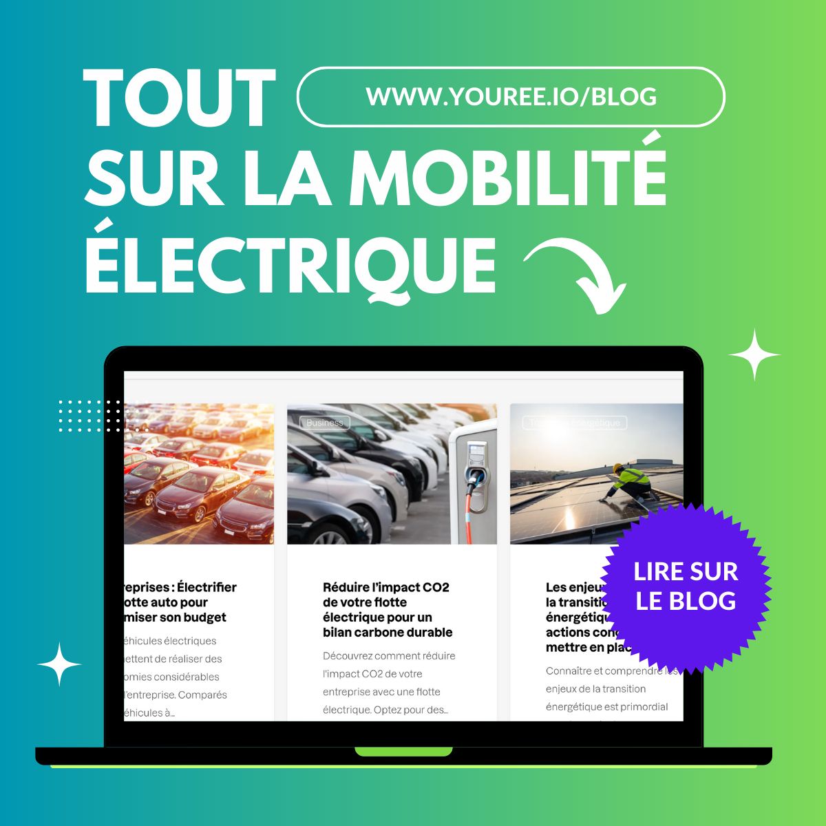 Explorez l'univers de la mobilité électrique avec le blog Youree ! 🚗⚡️

Envie d'en savoir plus sur les VE et leur impact ?

Découvrez :

Préservation des batteries de VE ⚡️
Électrification intelligente de flottes auto 🔌
Transition énergétique 🔋 

👉🔗 youree.io/blog/