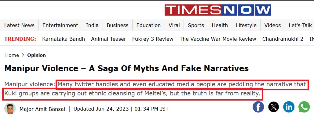 luwang9th's tweet photo. Let's all collectively call out to #TimesNow media house and their article writers that they are biased, low on journalism ethics and have questionable Integrity. 
The news articles have wrong factual info..baseless accusations.
No wonder many call it #GodiMedia 
#ManipurFightsBack