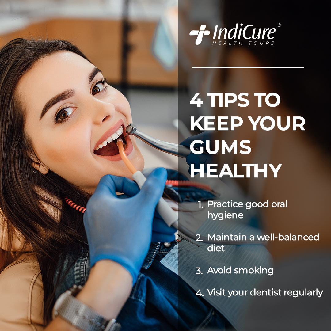 Healthy gums = healthy life: Taking care of your gums plays an essential role in promoting oral health & preventing diseases! #smilewithconfidence #medicaltourism #oralcare #IndiCureHealthTours #medicaltourismindia
