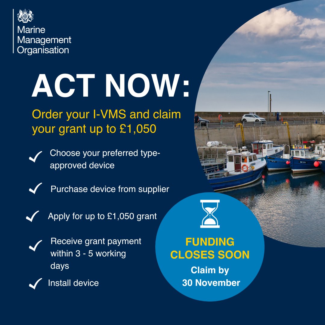 ACT NOW: Fishers with under-12m vessels need to act now to ensure they don't miss out on grant funding for I-VMS installation bit.ly/3KHWlUM