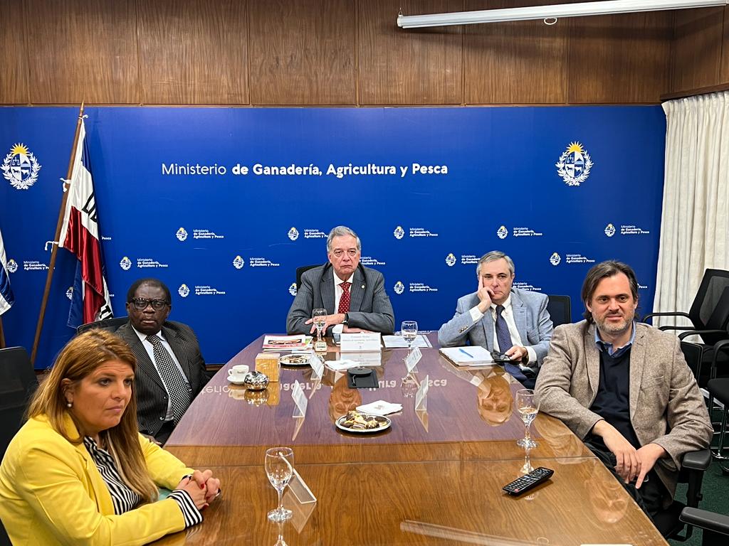 MGAPUruguay's tweet image. #Hoy el ministro Mattos, acompañado por el director de la Granja @nchiesa, el director Forestal Carlos Faroppa y la encargada de Coop. Internacional Oriana Piperno recibieron en el MGAP al director general de la @inbarlac Ali S. Mchumo y al oficial encargado Borja de la Peña
