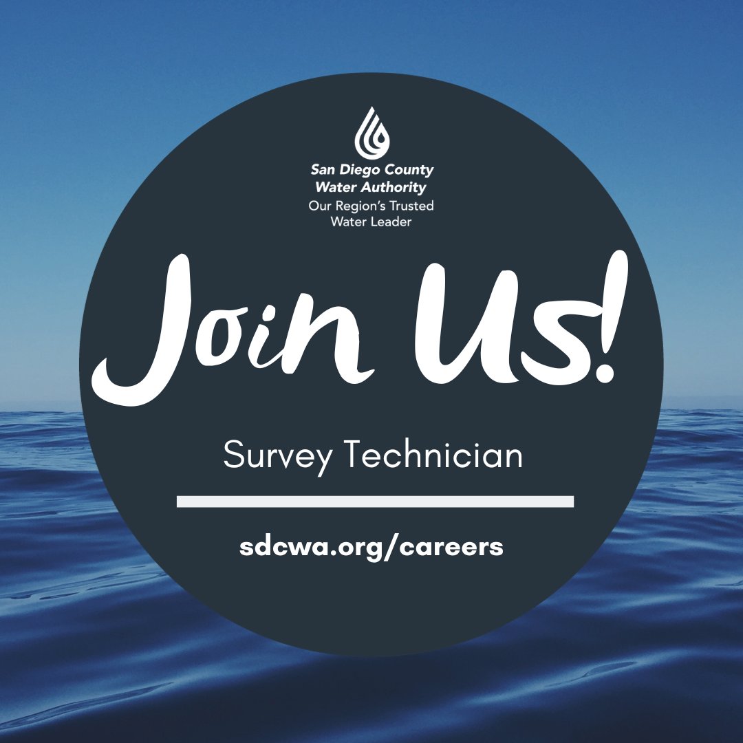 sdcwa's tweet image. The Water Authority is hiring a Survey Technician. The ideal candidate will have a solid technical and surveying background. Deadline: 10/01. Details: bit.ly/3sWGVpN #workforwater #cawaterjobs