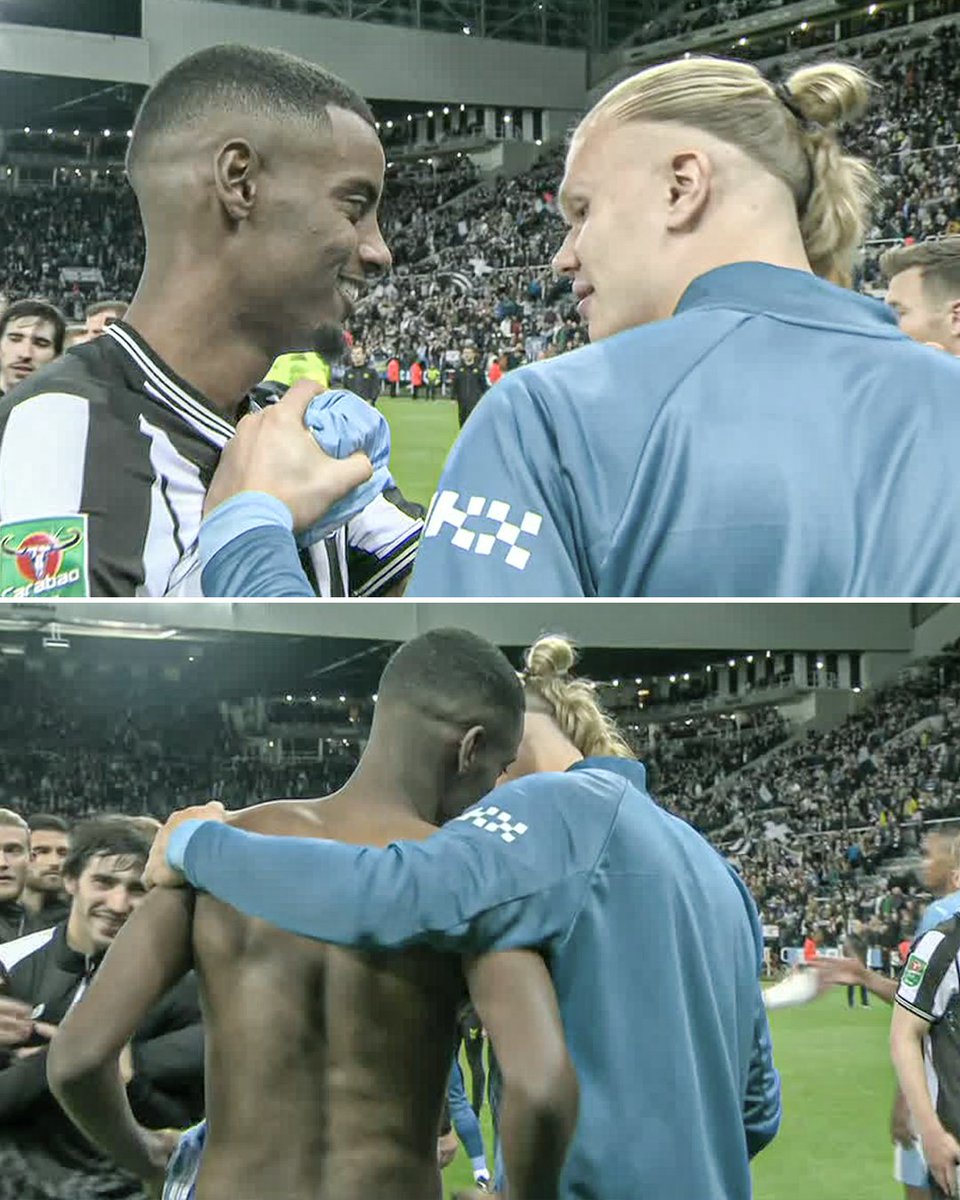 Despite the loss and having not played, Erling Haaland asked for Alexander Isak's shirt after Newcastle eliminated Man City from the Carabao Cup 🥹

Nothing but respect between them ❤️