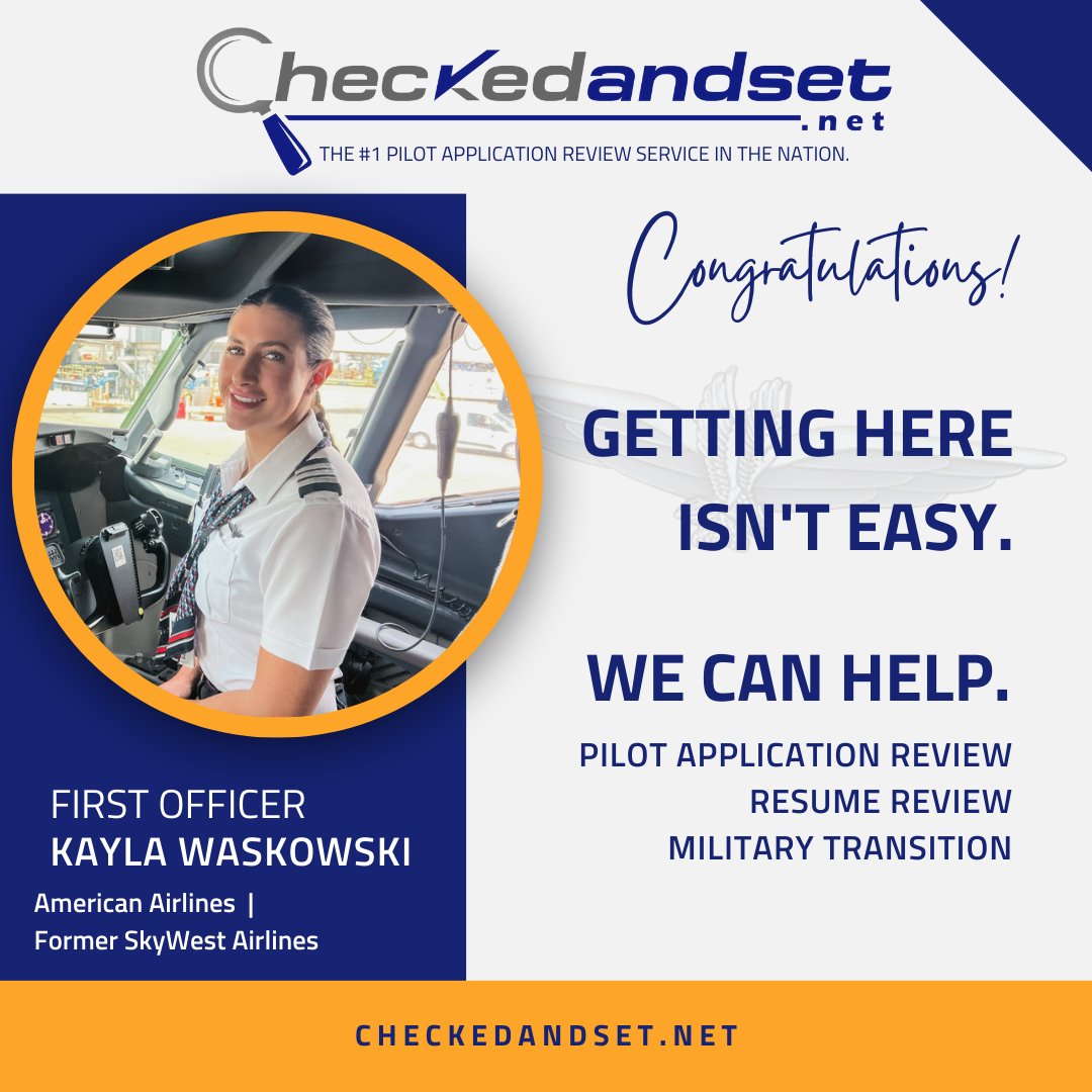 CheckedAndSet's tweet image. Congratulations, Kayla!

Getting to @AmericanAir isn’t easy.
We can help.

Schedule your consultation today.

#aviationjobs #pilotjob #aviationcareer #pilot #military #armedforces #checkedandset #americanairlines