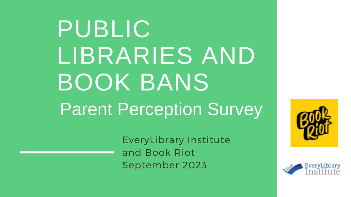 * 67% of respondents agree or somewhat agree that “banning books is a waste of time."
* 74% agree or somewhat agree that book bans infringe on their right to make decisions for their children. 
* 92% say they feel their children are safe at the library.

ow.ly/P4Ji50PQIz7