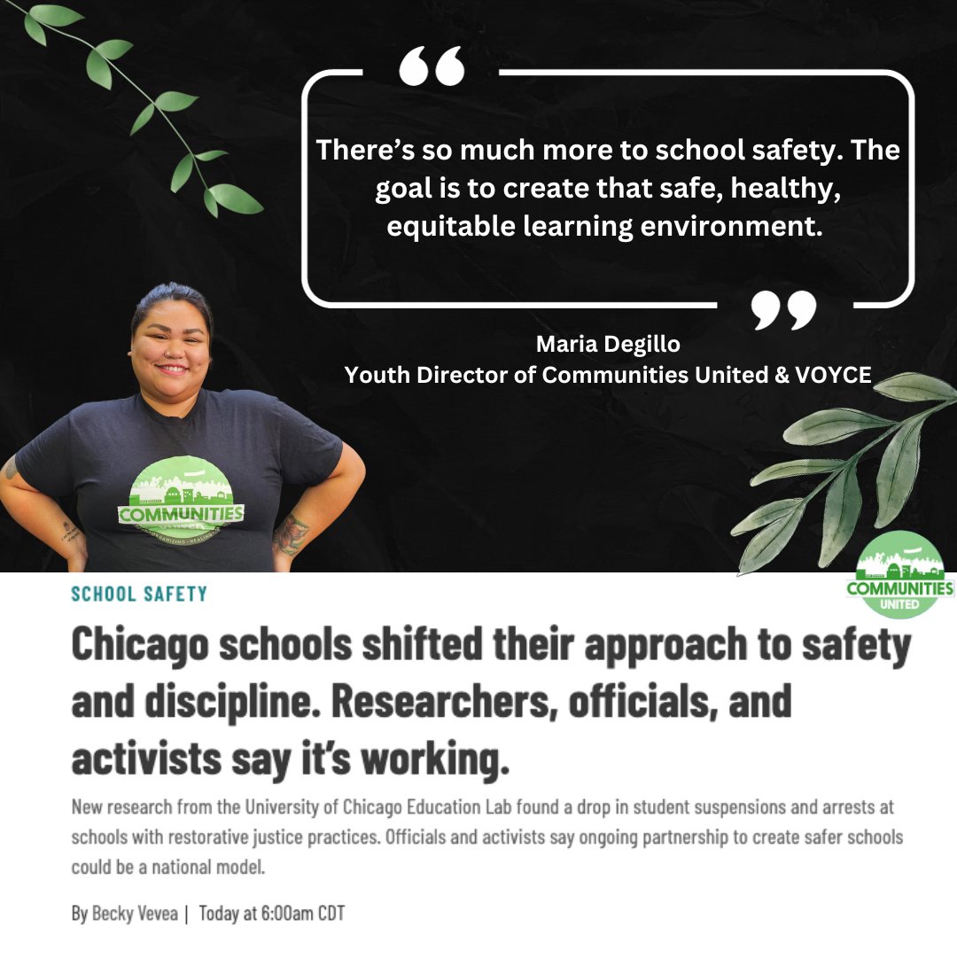 CommsUnited's tweet image. Read @chalkbeatCHI article "Is Chicago’s shift to restorative justice and fewer school police working? Some say yes." to learn about how folks in Chicago are advocating for the implementation of restorative justice practices throughout CPS. 

Read: chicago.chalkbeat.org/2023/9/28/2389…