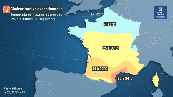 meteofrance's tweet photo. 🌡️ L’épisode de #chaleur actuel n’est pas terminé et devrait atteindre son apogée entre dimanche et lundi. 

Voici les #températures d'ores et déjà attendues pour ce #weekend ⤵️

👉https://t.co/lCKhZ9Oism https://t.co/Huwyco4rHH