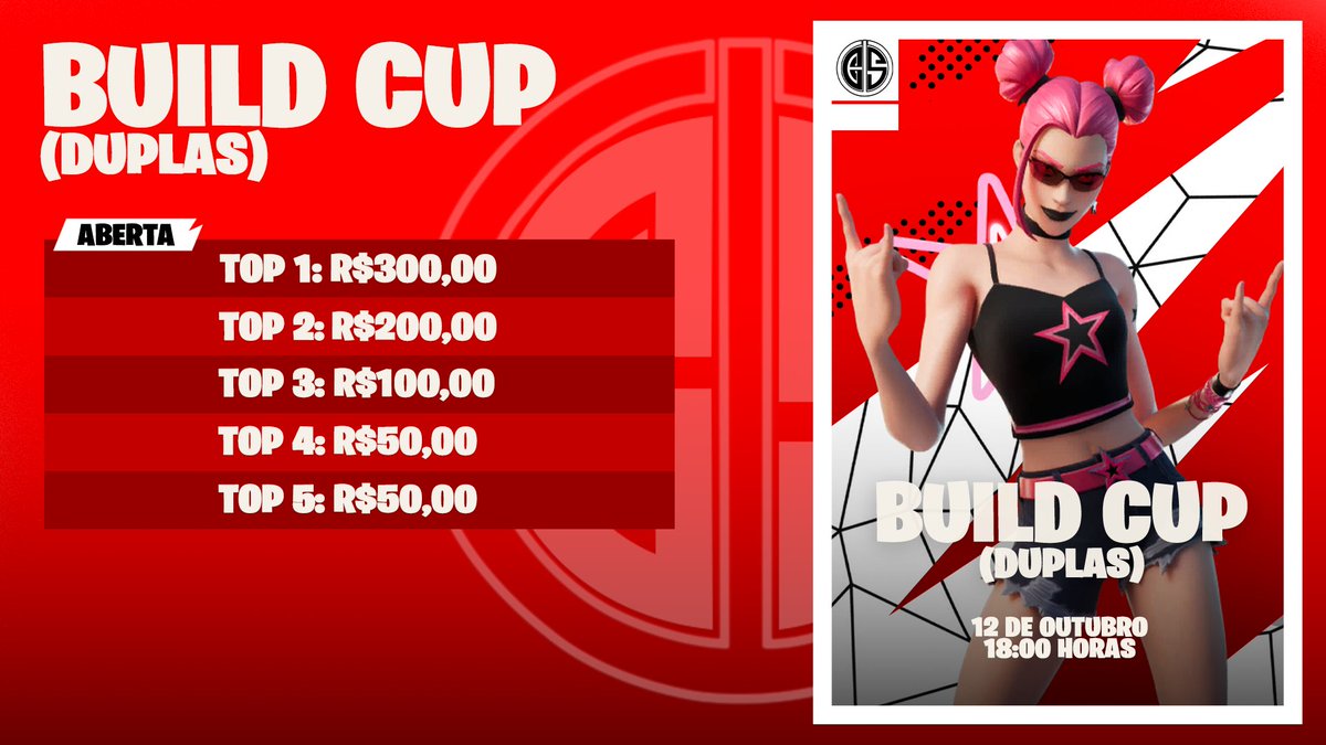 BUILD Cup Duo's R$ 700 Em Prêmios

COMO PARTICIPAR

 • Siga: <a href="/BUILDScrims/">BUILD Scrims | SA</a>, <a href="/H3nryS2/">H3nry</a> e @Ale_tead
 
 • RT e FAV

• Marque o @ do seu duo abaixo!

PROGRAMAÇÃO

• Data - 12/10/2023

• Horário - 18:00 
 
Junte-se a discord.gg/buildscrims