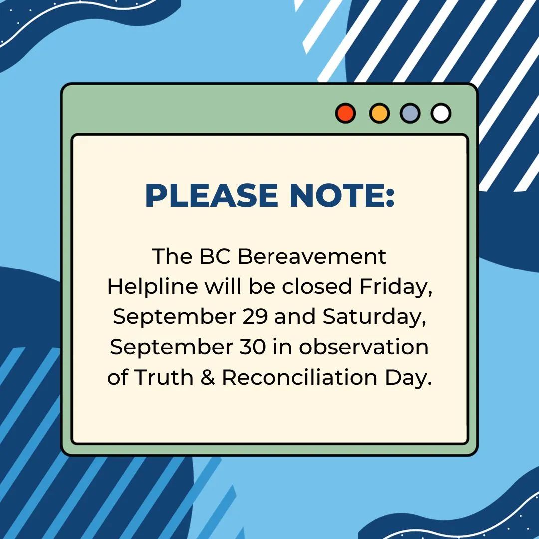 We will be closed tomorrow, September 29th and Saturday, September 30th in recognition of Truth &amp; Reconciliation Day. If you are in crisis and need to talk to someone immediately, please call 1-800-784-2433.