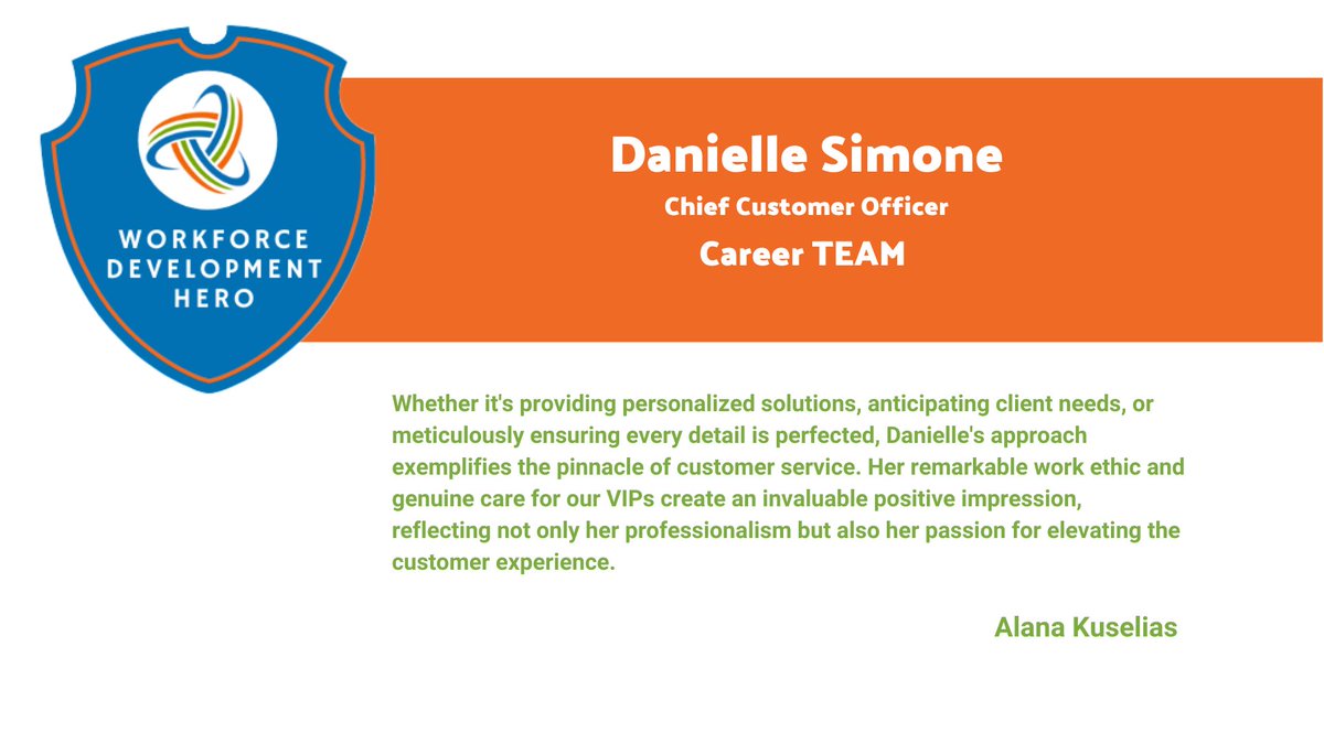 NAWDP's tweet image. Danielle Simone is a true #WorkforceHero! Her drive and dedication to assisting customers with genuine care have created an invaluable positive impression and have elevated customer service in her community. Thank you, Danielle. www.nawdp.og   

#WorkforceDevelopmentMonth #NAWDP