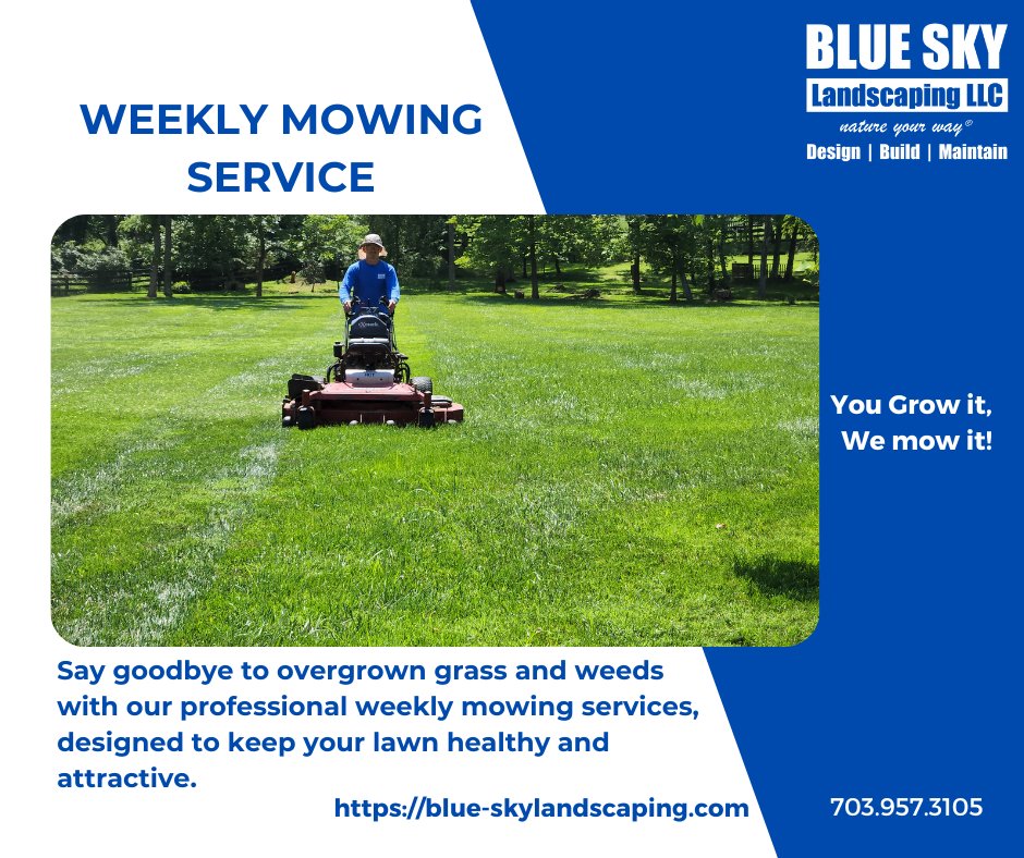 A well-manicured lawn is just a phone call away! Contact Blue Sky Landscaping today to schedule your weekly mowing services and experience the difference

You can get a free quote at blue-skylandscaping.com/mowing-care

#lawnlove #landscaping #weeklymowing #lawnmower