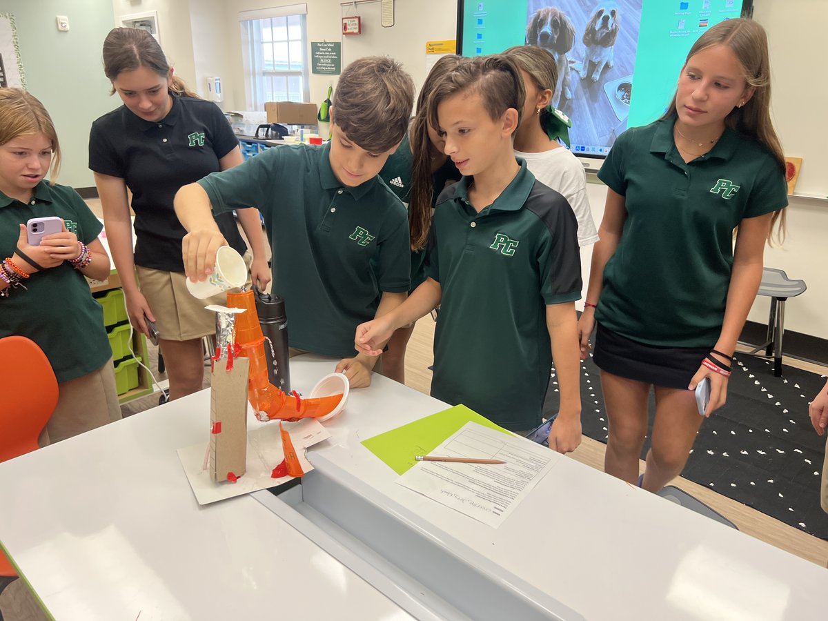 #PCGrade6 Ss in Innovation Skills were challenged to create a working water slide that would transport a small foil ball down twists and turns into a pool of water!  Things got a little wet, but through collaboration and creativity; some amazing slides were made! #PCInnovation