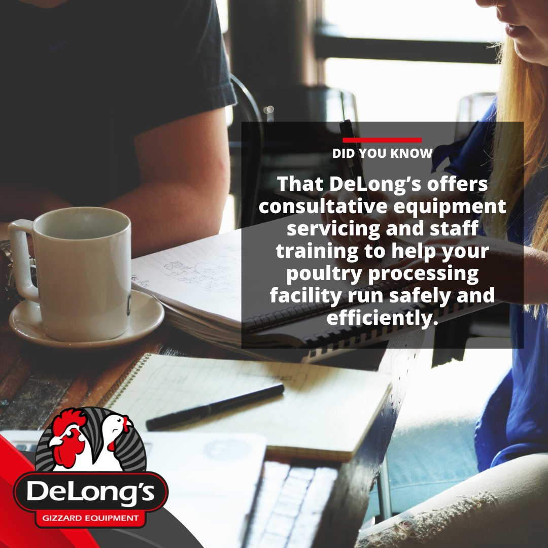 Did you know that DeLong’s offers consultative equipment servicing and staff training? We would love to help run your poultry processing facility safely and efficiently. 🙌 

Learn more at: bit.ly/46r34uG

#poultryprocessing #poultryconsulting