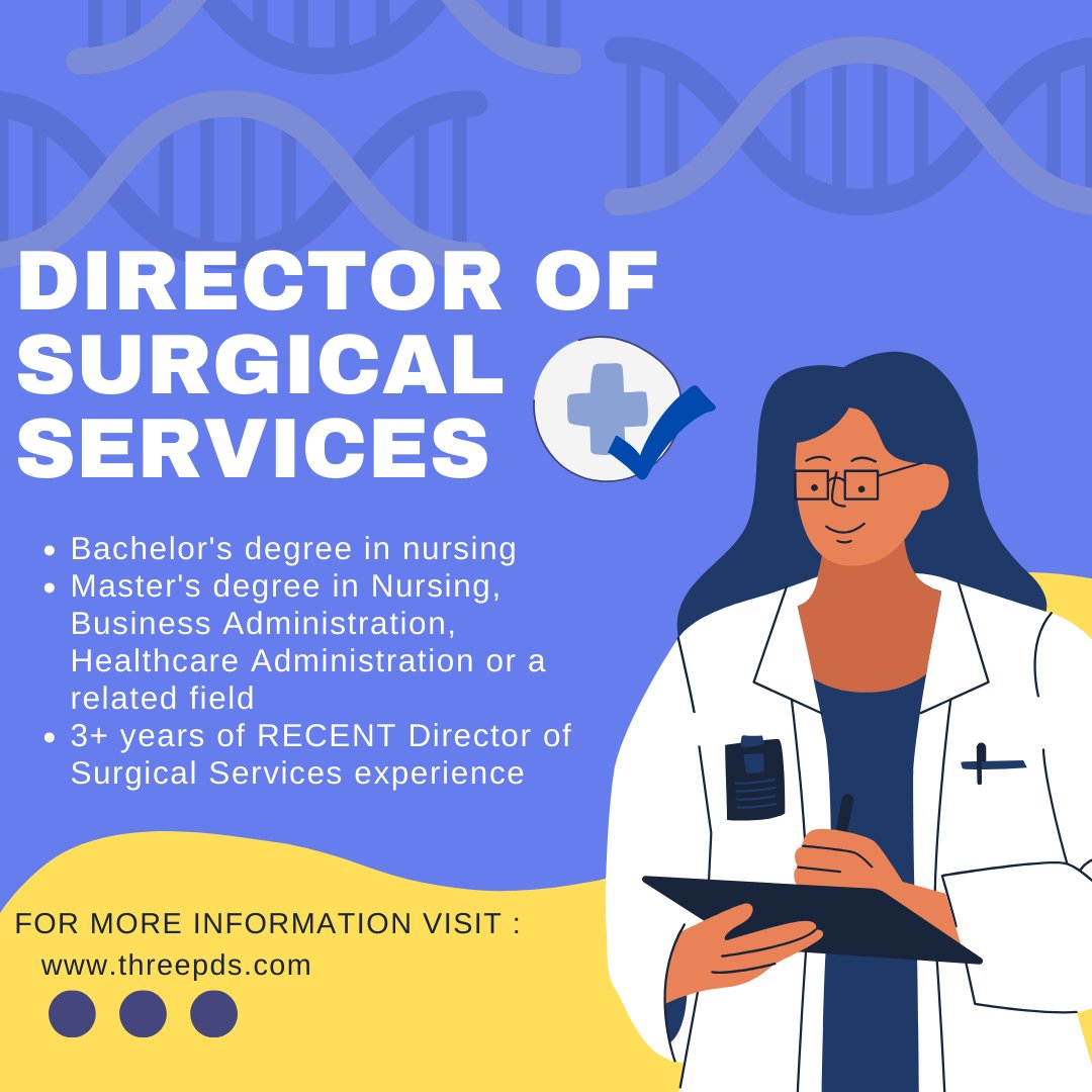 Put your medical skills to the test and become Director of Surgical Services in Houston, TX! Click the link below for more information and APPLY TODAY!
ziprecruiter.com/job/cc3df78c

 #MedicalJobs#SurgicalServices#recruiter#career#Healthcare#MedicalCareer #Director#makethemove#threepds