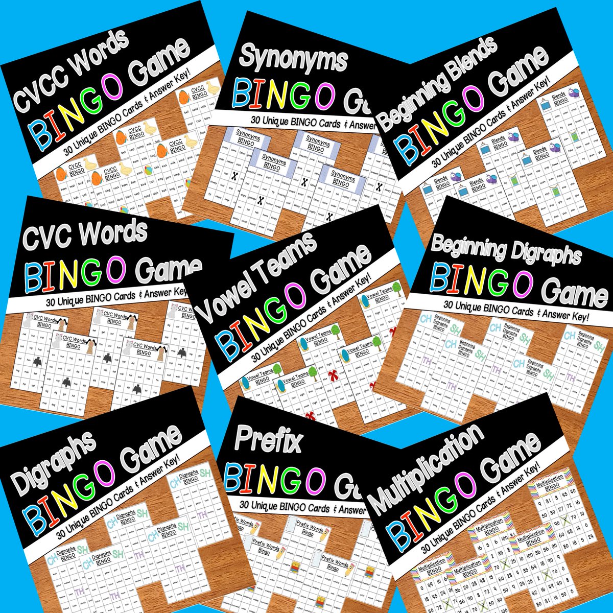 BINGO! 🎉

We have 36 👀 BINGO games that will allow your students to practice CVC and CVCe words, rhymes, synonyms, affixes, multiplication facts, and so much more! Click the link to explore them all 👇

teacherspayteachers.com/Store/Replay-L…