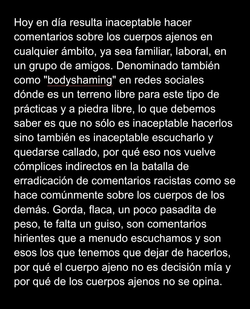 libresdelsuree's tweet photo. NO OPINAR SOBRE LOS CUERPOS AJENOS ES CONTRIBUIR A ERRADICAR EL #BODYSHAMING https://t.co/unfgt0wjbp
