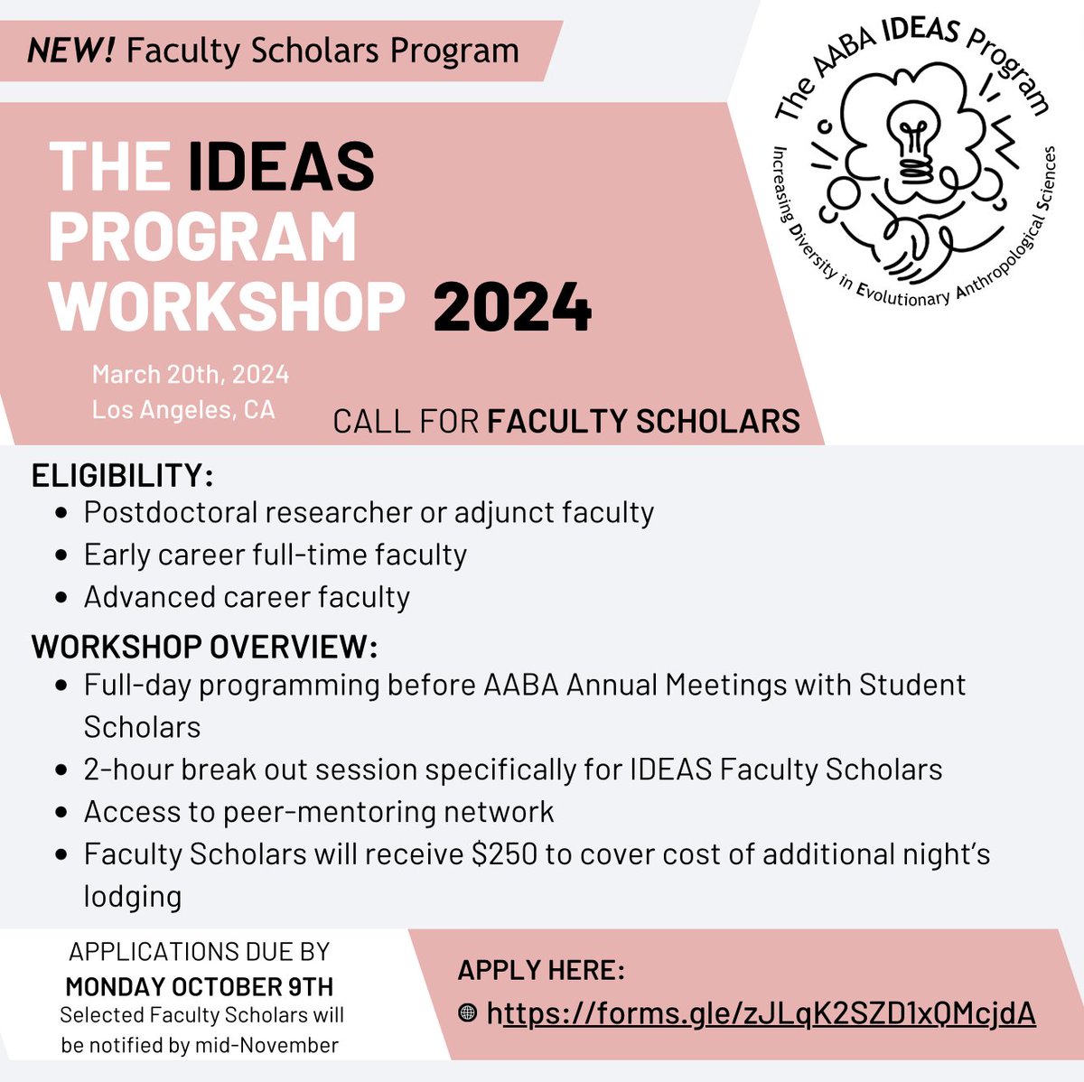 Bioanth Post-PhDs: The IDEAS Program now has a 'Faculty Scholars' Program.  “Faculty” includes all folks who are post-Phd.

Apply here: forms.gle/qvJF4XSu9VGJnk…

We look forward to your applications…. and please forward to anybody you think might be interested.
