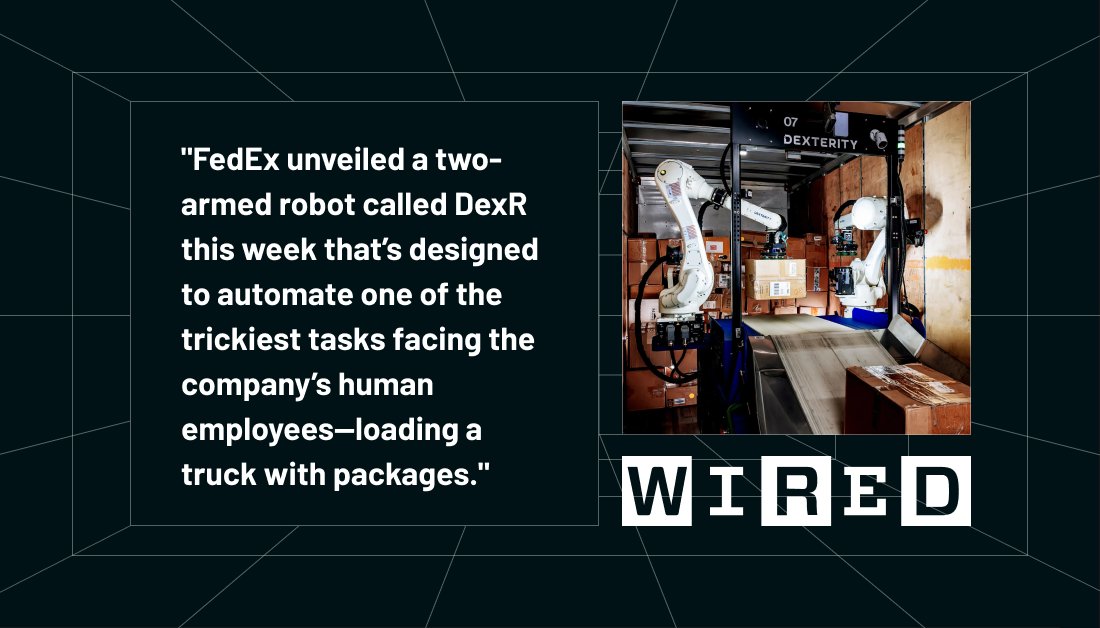 📦@WIRED digs into our robotic truck loading announcement on the DexR platform and our collaboration with @FedEx. Read here: wired.com/story/fedexs-n…