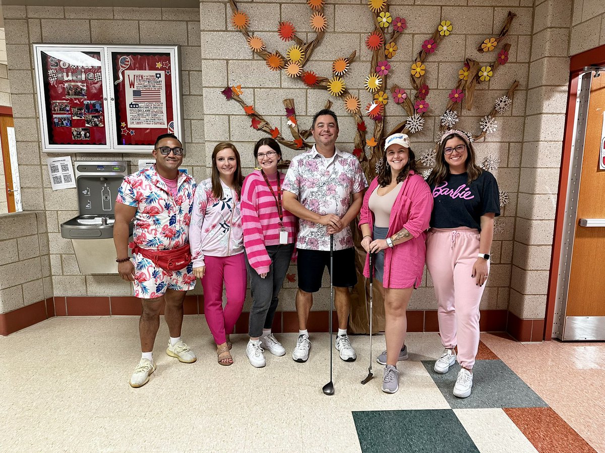 BrookSocStudies's tweet image. This department LOVES spirit days! Teacher/student swap day, twin day, and Barbie day for @HonortheRaiders #homecoming week!