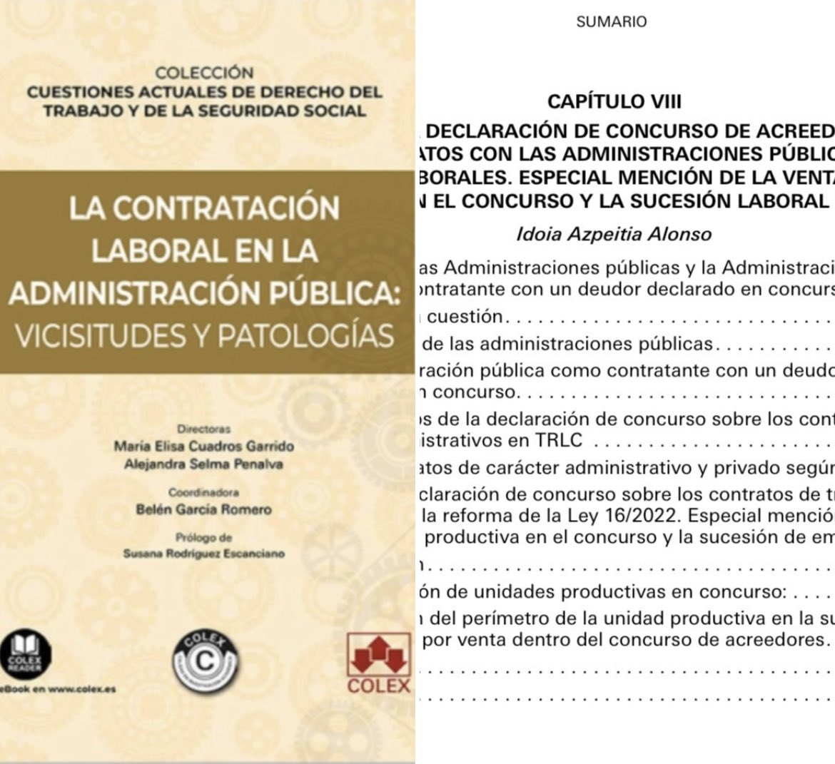 ✨Feliz✨de haber participado como coautora en este libro dirigido por la Catedrática Alejandra Selma Penalva y la Profesora Elisa Cuadros Garrido, del departamento derecho laboral de la UMU. 

Gracias a la editorial COLEX y enhorabuena al resto de coautores.