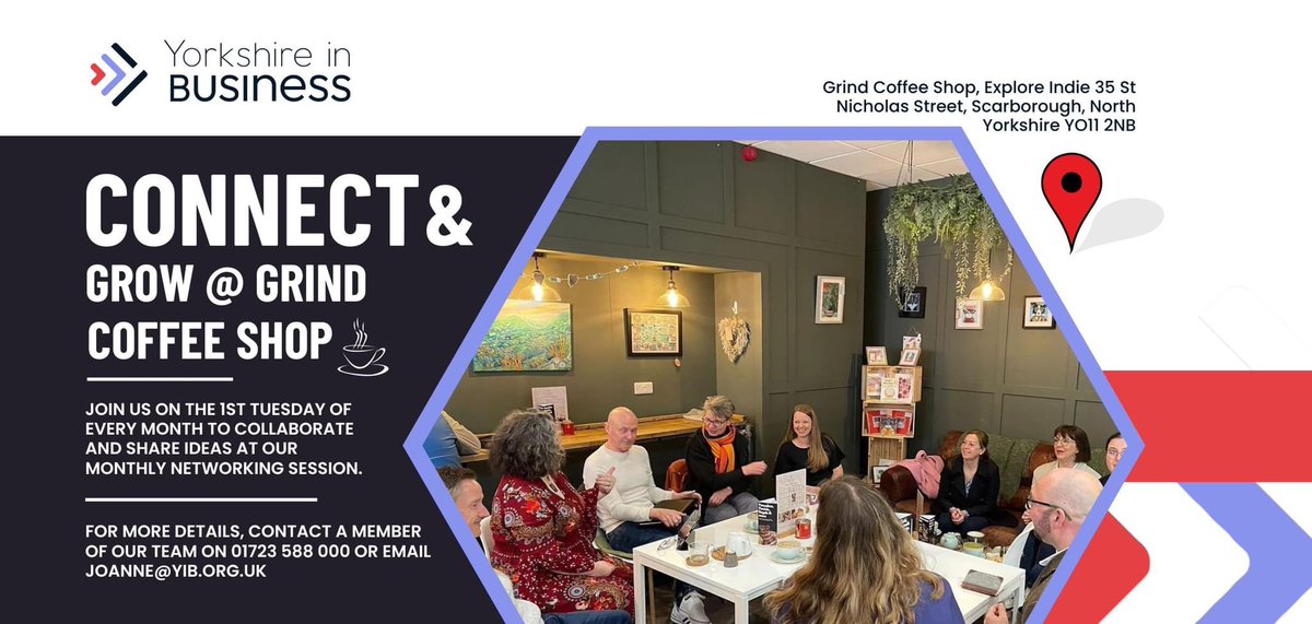 Tuesday 3rd October from 8.30am Connect with like-minded people, exchange ideas, and forge valuable partnerships in a relaxed and inspiring atmosphere. 📍 Location: Grind Coffee Shop, Scarborough🧭 📆 Date: Every 1st Tuesday of the month ⏰ Time: 8:30am onwards