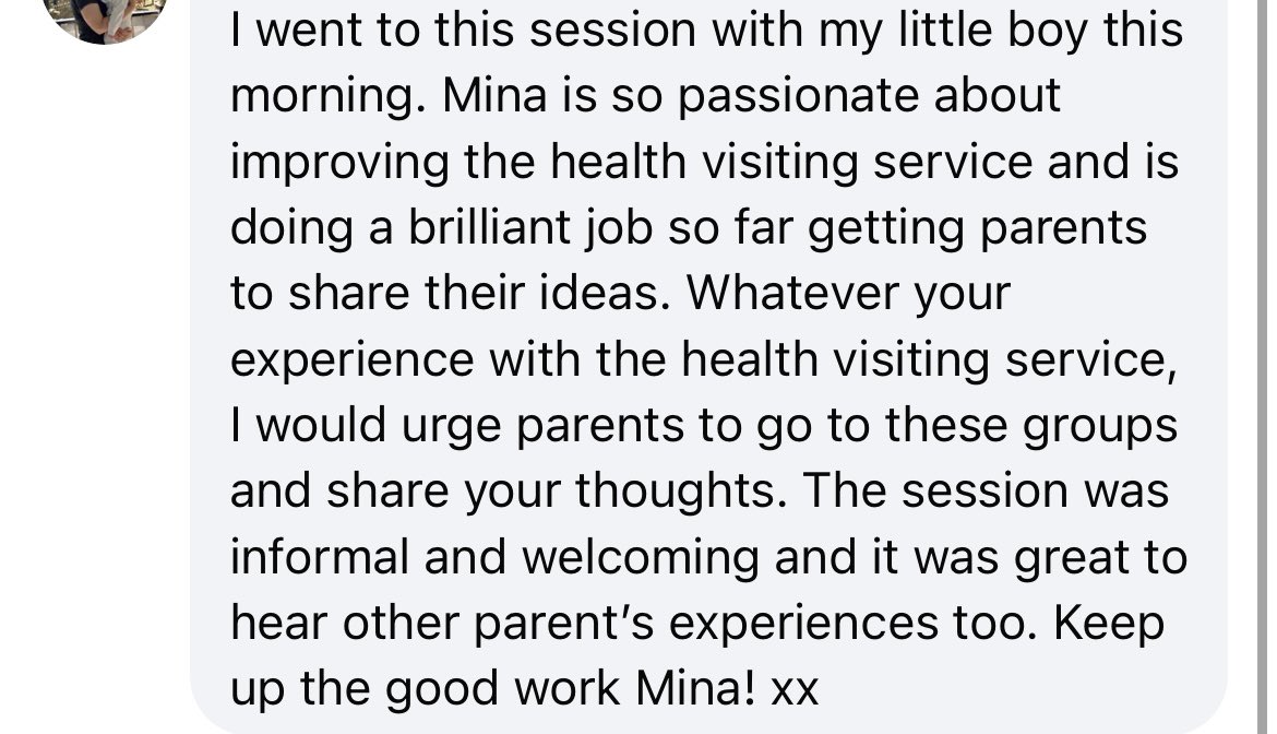 Have experienced every emotion whilst planning our Health Visiting Parent Focus Group. Biggest fear was that no one would turn up. 20 parents in total come to the 4 sessions and all want to continue being involved. Look forward to sharing with @kellylslack tmr #serviceimprovement