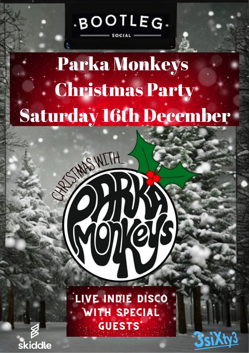 3Xty3's tweet photo. Tickets on sale tomorrow at 9.30 for Parka Monkeys Christmas Party @bootlegbars 

Early bird tickets at just £5 Ltd to first 50

The band are playing to a sold out crowd of over 200 at Preston Conti tomorrow night so get your tickets early for a right old festive knees up 💃 https://t.co/CuZMv1j1ky