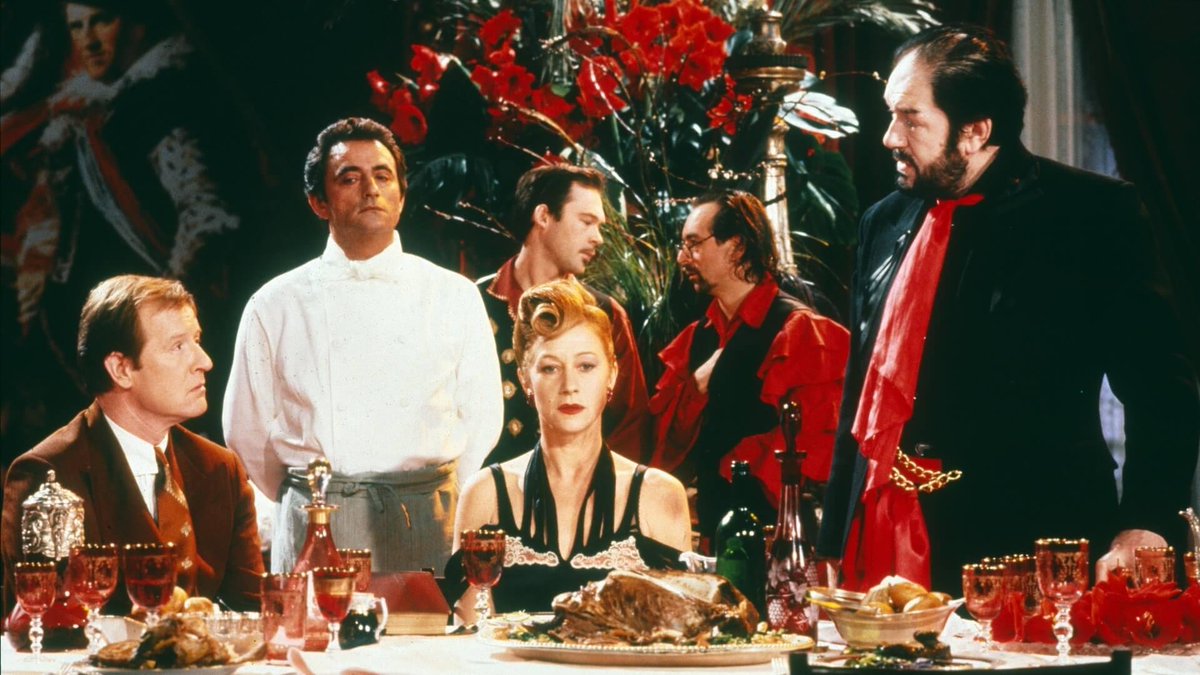 The Cook, the Thief, His Wife &amp; Her Lover (1989)
Dir: Peter Greenaway.
W/ Helen Mirren, Michael Gambon, Richard Bohringer
Trailer: imdb.com/title/tt009710…  #Dumbledore #LayerCake #HarryPotter