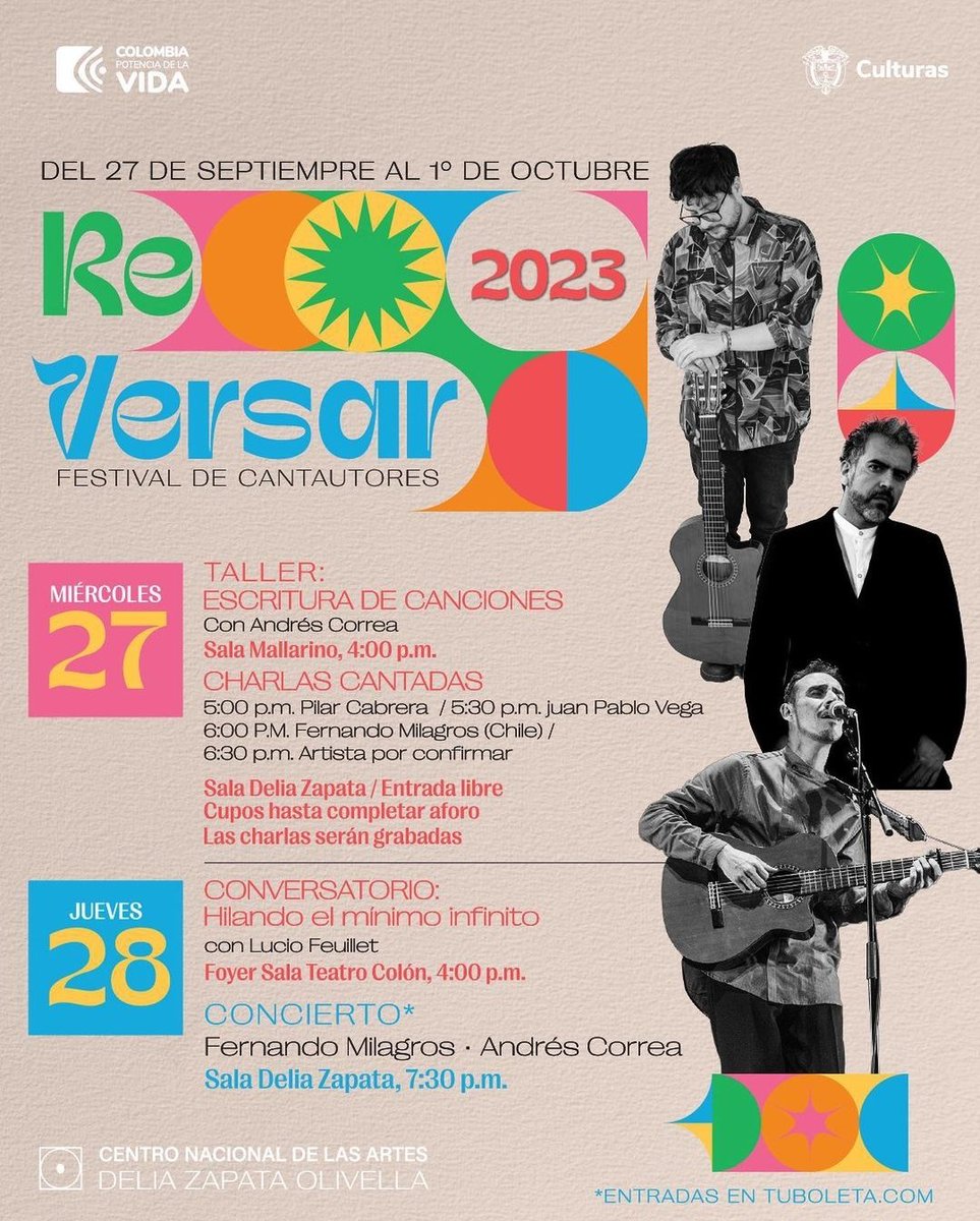 Andrea Pérez Martínez (@andreincolombia) on Twitter photo Hoy 7:30 p.m. Fernando Milagros (Chile) <a href="/fmilagrosreal/">Fernando Milagros</a> y Andrés Correa (Colombia) comparten escenario en Bogotá, celebrando la canción latinoamericana <a href="/eneldelia/">Centro Nacional de las Artes Delia Zapata Olivella</a>. Absolutamente imperdible este sueño musical de países hermanos. ❤️🔥🎸🌄 🇨🇴🇨🇱❤️🔥 Hoy 7:30 p.m. Fernando Milagros (Chile) <a href="/fmilagrosreal/">Fernando Milagros</a> y Andrés Correa (Colombia) comparten escenario en Bogotá, celebrando la canción latinoamericana <a href="/eneldelia/">Centro Nacional de las Artes Delia Zapata Olivella</a>. Absolutamente imperdible este sueño musical de países hermanos. ❤️🔥🎸🌄 🇨🇴🇨🇱❤️🔥