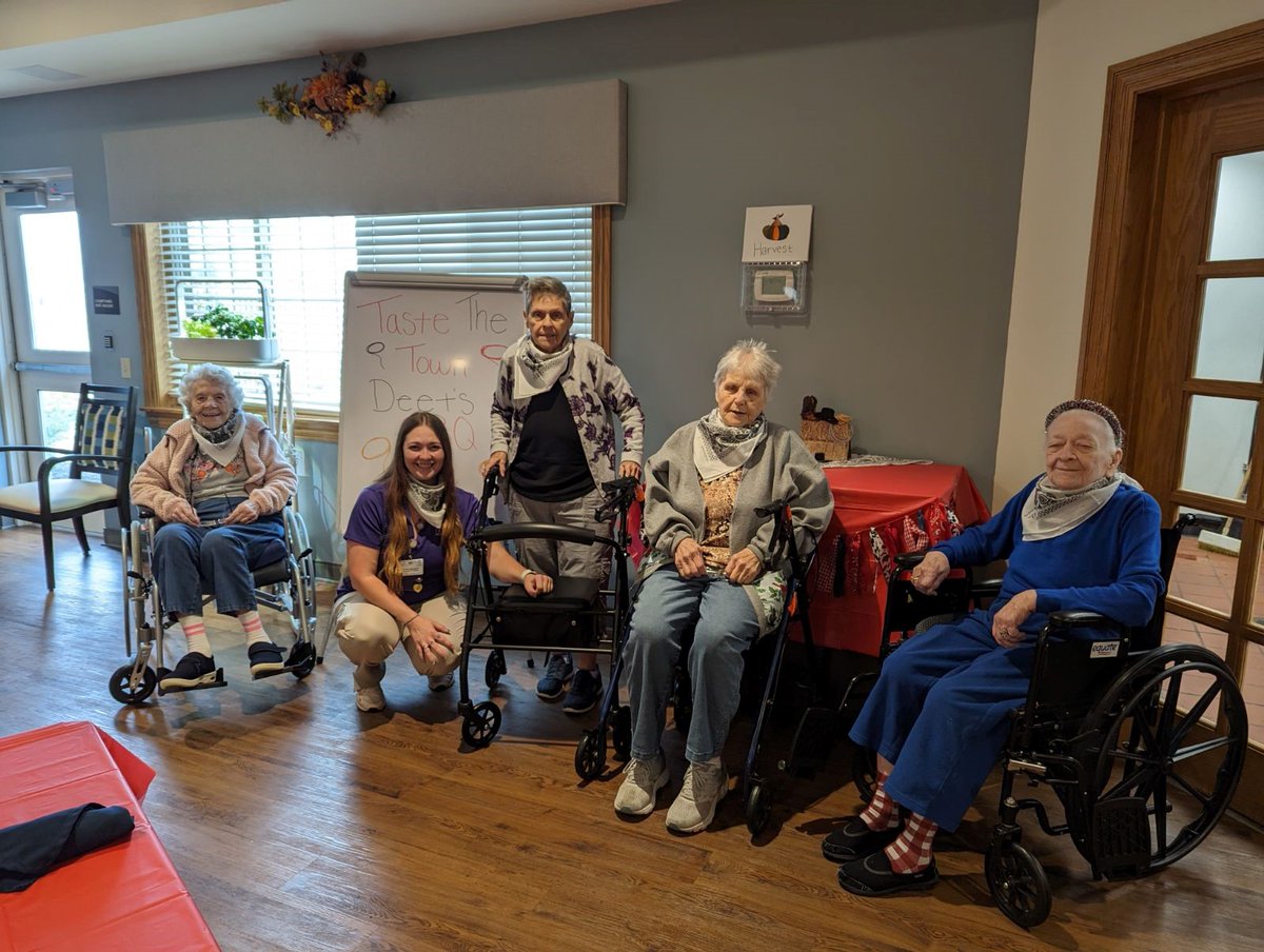 GenoaRetirement's tweet photo. Our Residents were able to enjoy Deets BBQ for Lunch this week for The Taste of Town. To prepare for a southern BBQ lunch, we took our Legacy residents back to wild west to pin the badge on the Sheriff. 🤠 #Trilogyliving #Tasteoftown #HowdyPartner https://t.co/9M3niR8t0A