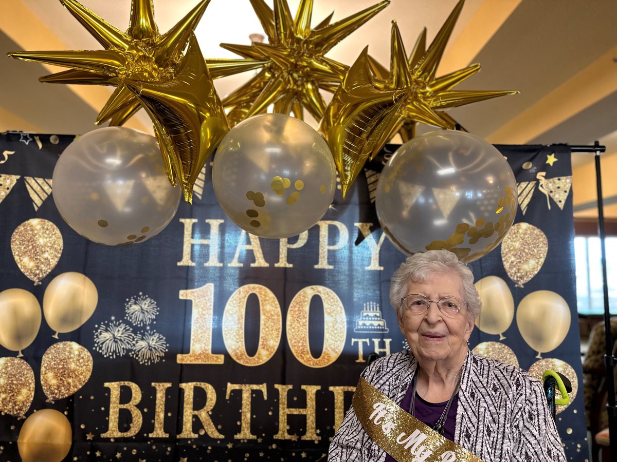 Willows_Howell's tweet photo. Happy 100th birthday Romayne! This is an incredible milestone, but not nearly as incredible as you are! Your life has been filled with achievements that have inspired all those around you.  #TrilogyLiving #seniorliving #100yearsold #celebration https://t.co/MoxtIPy7kd