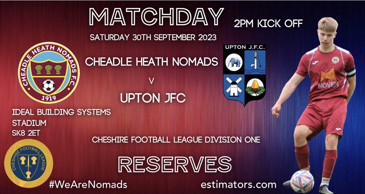 Our reserves are in <a href="/CheshireFL/">Cheshire Football League ⚽️</a> action this Saturday against Upton JFC who at present top the table so it’s going to be a tough test for the boys so please come down and show your appreciation #WeAreNomads