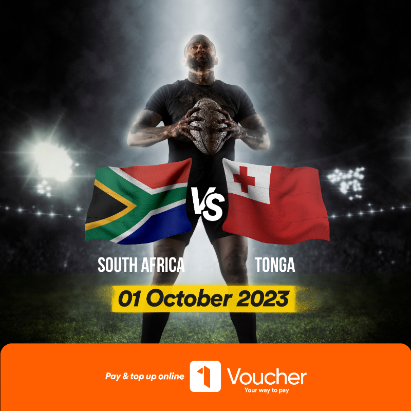 1Voucher_za's tweet photo. π South Africa, ranked #2 in the world, faces off against Tonga, ranked #15, in the 2023 RWC!
Get ready for the showdown on 1 October at 21:00 at Stade de Marseille.
Don't miss it!
Get your 1Voucher and back your team! πΏπ¦πΉπ΄
#RWC2023 #SAvsTonga
