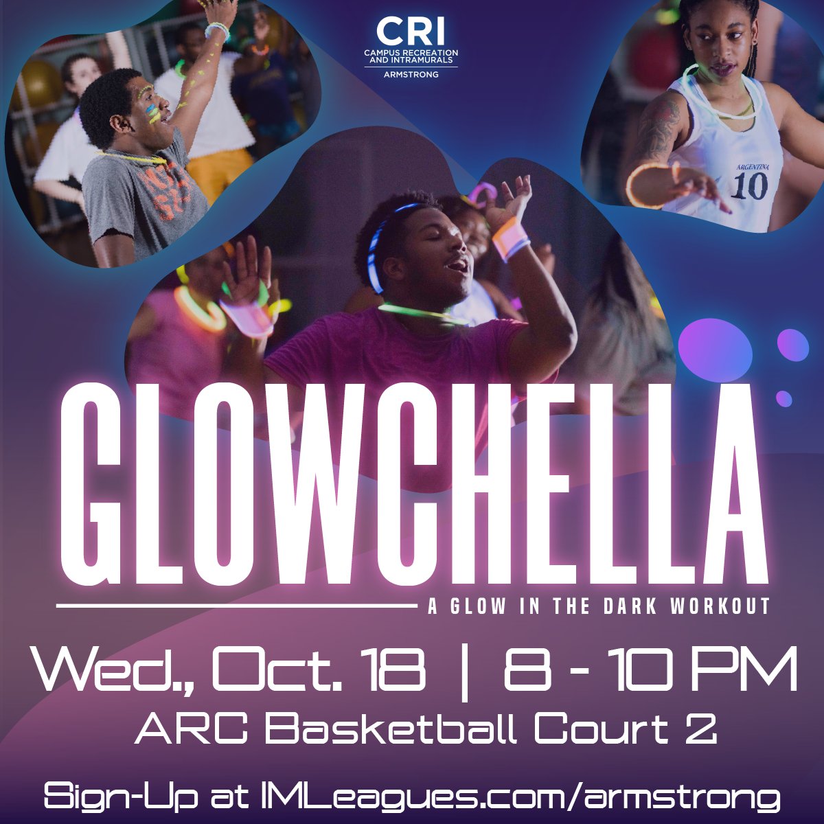 Armstrong, are you ready to GLOW? Our Glowchella event is happening tonight from 8-10 at the ARC Basketball Court 2. Sign up on IM Leagues!