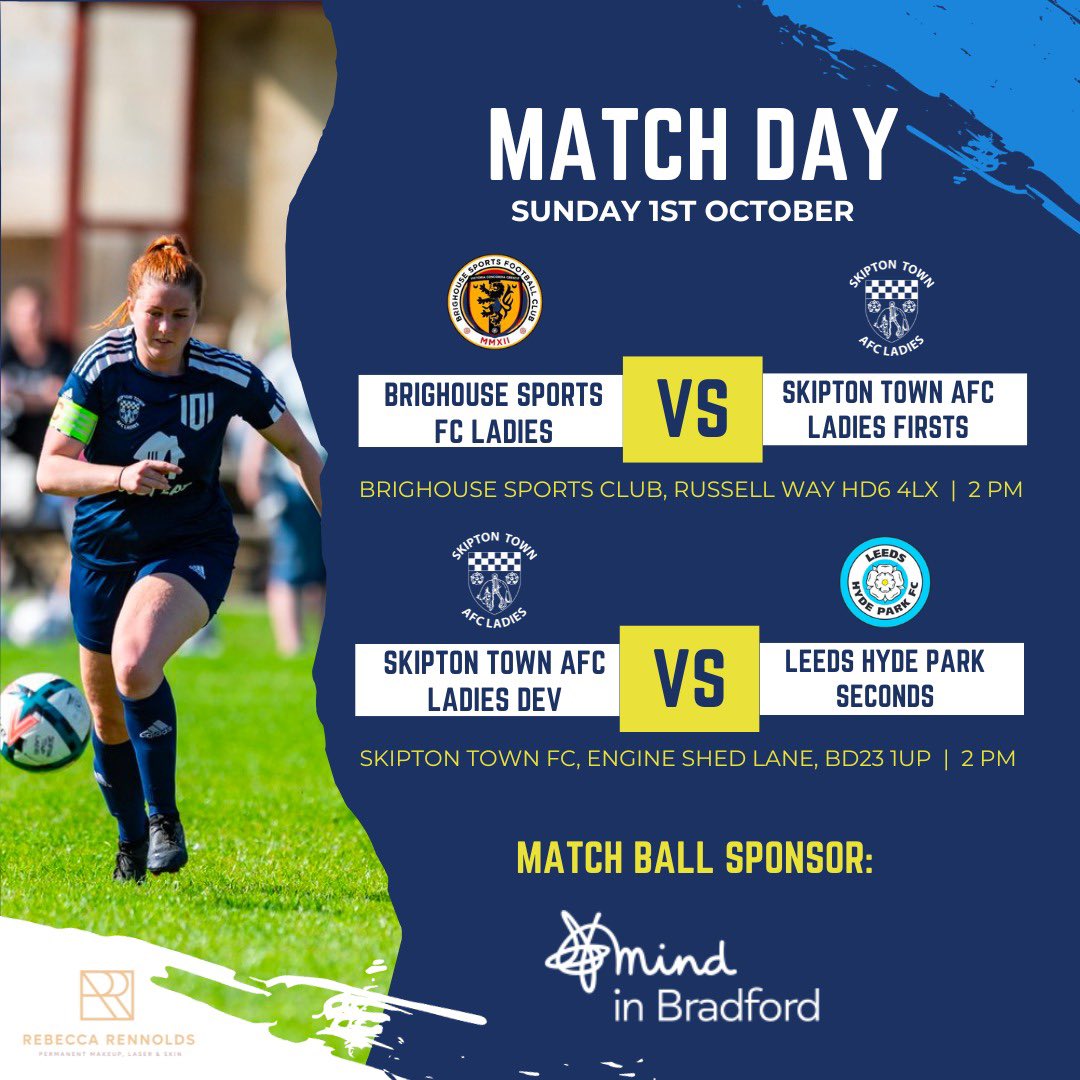 Both teams are back in League action this Sunday, as the Firsts are on the road at <a href="/LadiesBrighouse/">Brighouse Sports LFC</a> and the Development team welcome <a href="/LHPLFC/">Leeds Hyde Park Ladies FC</a> to Skipton Town 🙌

Match ball kindly sponsored on behalf of @MindinBradford ⚽️

#MightyWhites 🤍