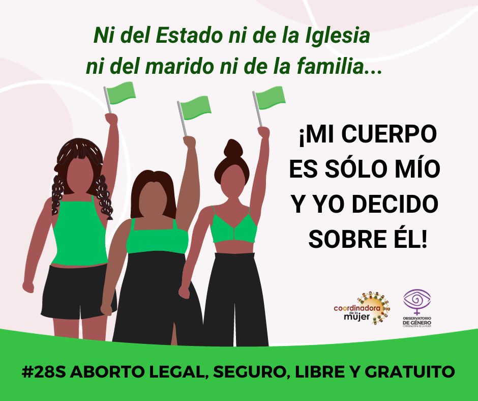 CoordinadoraBO's tweet photo. #28sbolivia #mareaverde 
El derecho de ser un cuerpo independiente desafía la lógica patriarcal y machista de que "las mujeres debemos ser subordinadas por nuestra sexualidad y capacidad reproductiva".
💚 La maternidad será deseada o no será.
#MiCuerpoMiDecisión https://t.co/LFlCvffEtQ