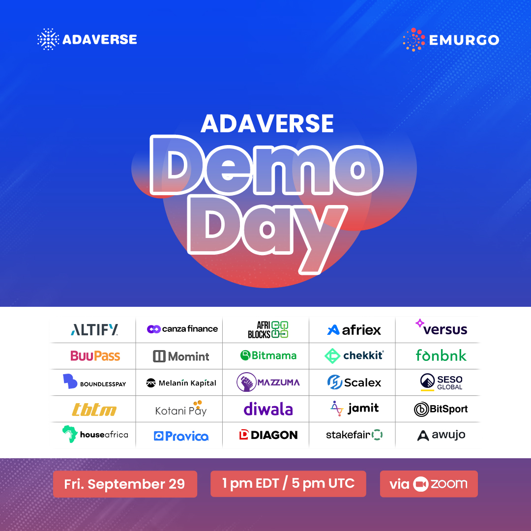 ⏳ Just 24 hours to go until #AdaverseDemoDay2023!🔊 Representing the very best from Africa and beyond🇿🇼 🇳🇬 🇰🇪 🇿🇦 🇬🇭 🇺🇸 🇬🇧 🇦🇪 Our startups are pitch-ready, and we're on the brink of making a transformative impact in the #Web3