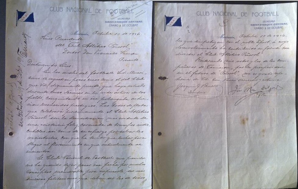 En un nuevo aniversario de Peñarol recordamos esta carta de 1916, donde el presidente de Nacional en ese entonces José Maria Delgado felicitaba a Peñarol por sus 25 años