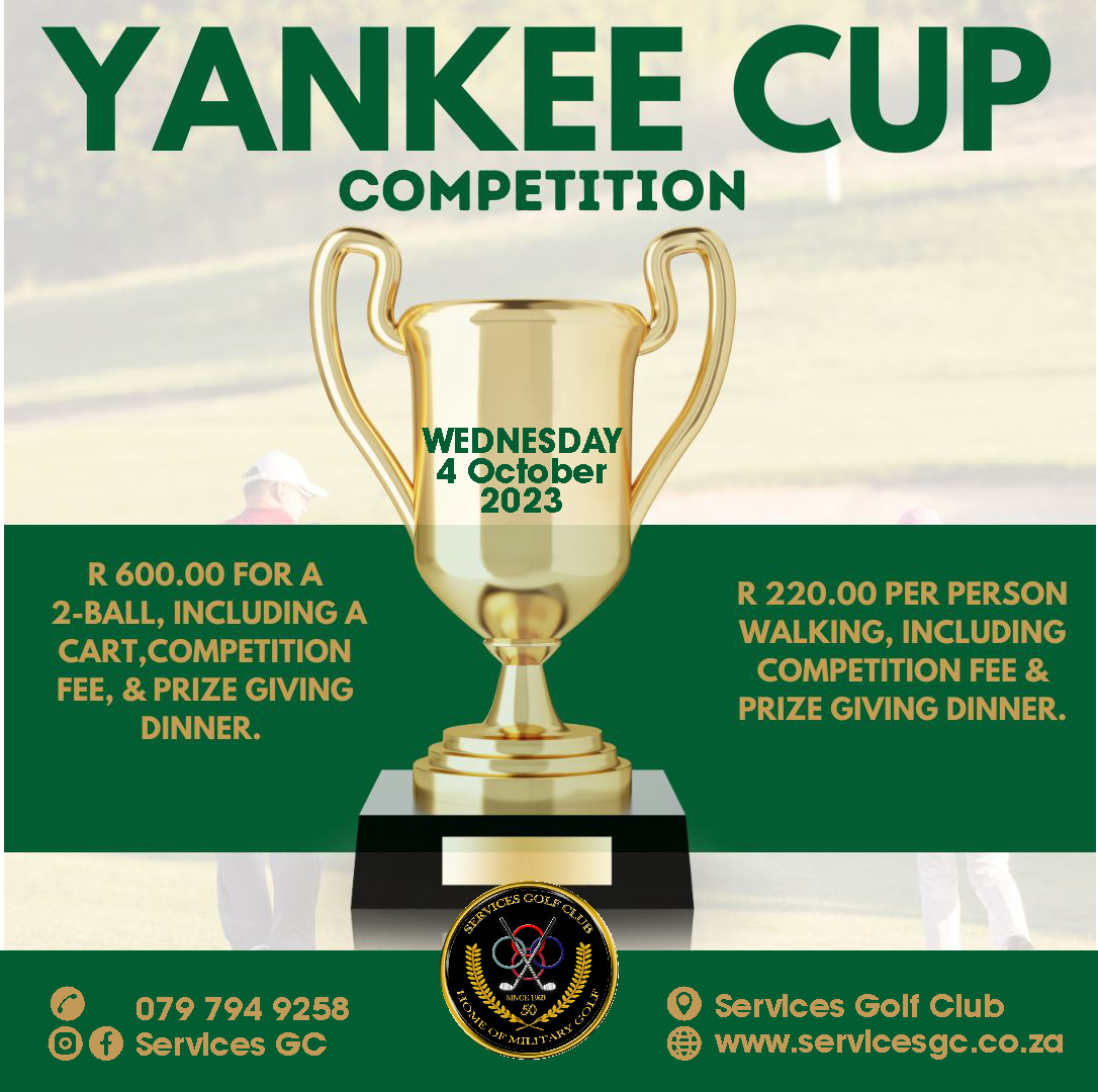 ServicesGolfCl2's tweet photo. 🏌️‍♂️⛳ Calling all Services Golf Club Members! 

👥 Two-Ball Entry: R600 (includes a golf cart, competition fee, and prize-giving dinner)
🚶‍♂️ Walking Entry: R220 per person (includes competition fee, and prize-giving dinner)

Bookings: 079 794 9258  🤩🥂 

#YankeeCup2023 https://t.co/3kPoasHmxT