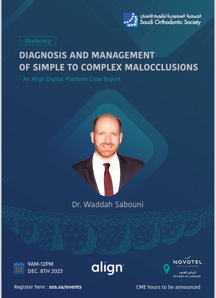 SaudiOrthodent's tweet photo. ضمن أنشطة الجمعية العلمية
 يسرنا دعوتكم التسجيل عبر موقع الجمعية السعودية لتقويم الأسنان  .

https://t.co/Py8JWWxwHL

من ابرز المتحدثين في التقويم الشفاف والطباعة المباشرة لقوالب التقويم الشفاف ..

في مدينة الرياض في ٨ ديسيمبر ٢٠٢٣م  

التسجيل المبكر متوفر حتى تاريخ ١٥ نوفمبر . https://t.co/5T5M4fA1jm