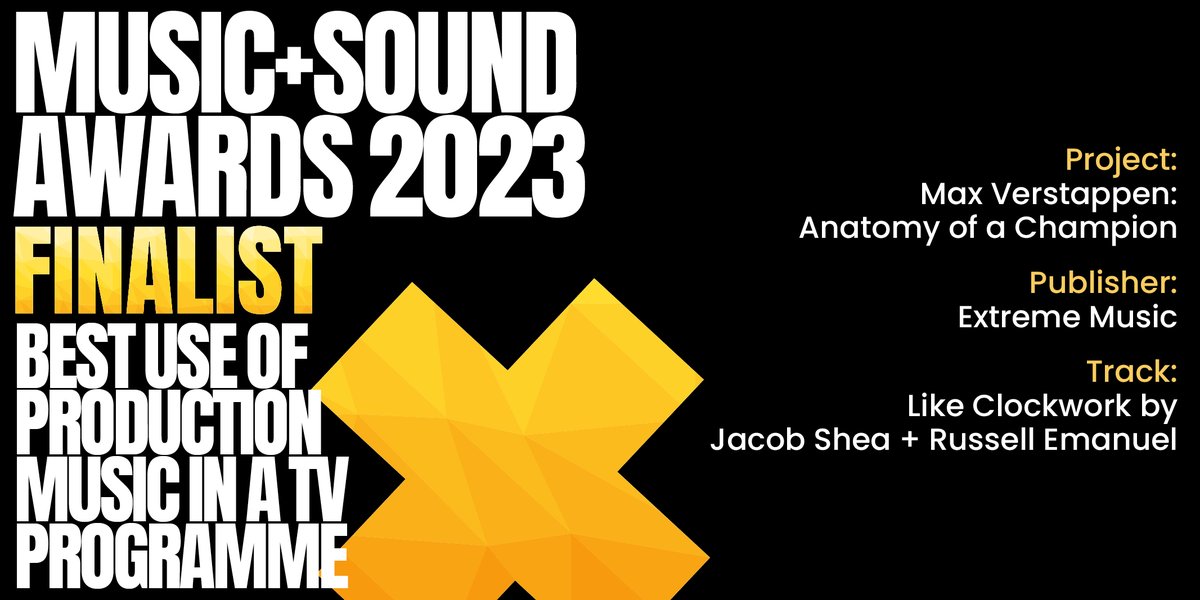 #MASAwards Finalist (4/6) <a href="/ExtremeMusic/">Extreme Music</a> <a href="/jacobsheamusic/">Jacob Shea</a> <a href="/RustyMassive/">Russell Emanuel</a> - Max Verstappen: Anatomy of a Champion👏