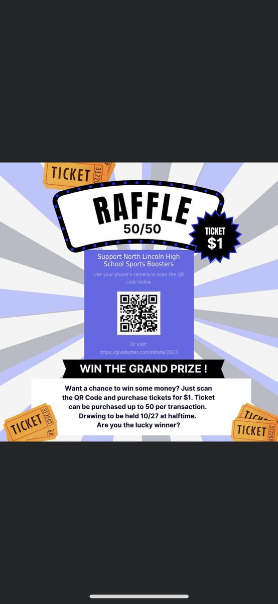 Help support NLHS Athletics and buy a couple 50/50 raffle tickets! $1 a piece and drawing will be at halftime of the last game of the season! #GoKnights