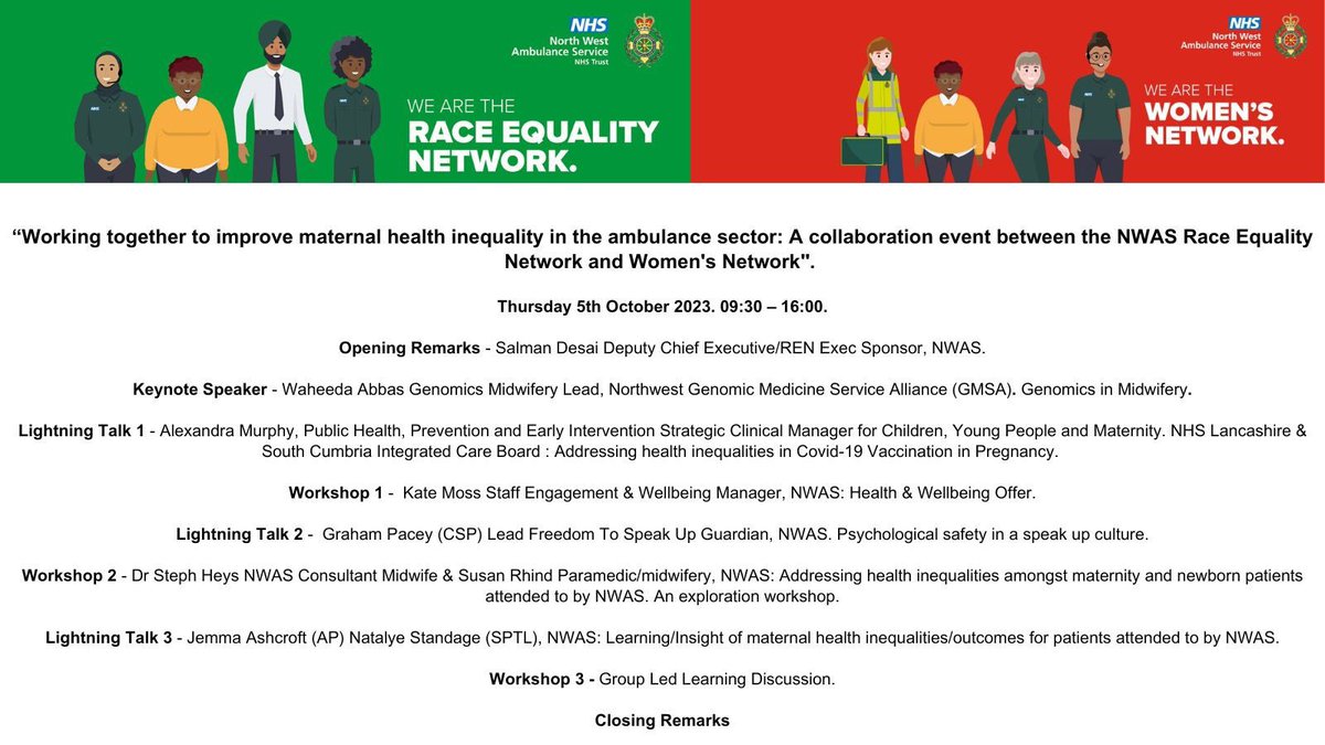 An amazing line up for our event next week. Huge thank you to our wonderful speakers who have volunteered to share their knowledge &amp;/or experience for the benefit of all who will be attending. 👏🏻 <a href="/LSCICB/">Lancashire and South Cumbria ICB</a> @NWAmb_F2SU <a href="/PhD_Midwife/">Stephanie Heys</a> @SusanRhind1