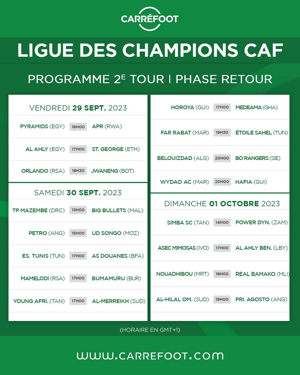 Carre_foot's tweet photo. LIGUE DES CHAMPIONS-CAF : Le programme complet de la manche Retour du second tour préliminaire !

#ChampionsLeagueCaf #Qualifications #2eTour #carrefoot
https://t.co/WFfuhsONxM https://t.co/GZgI3AeT6m