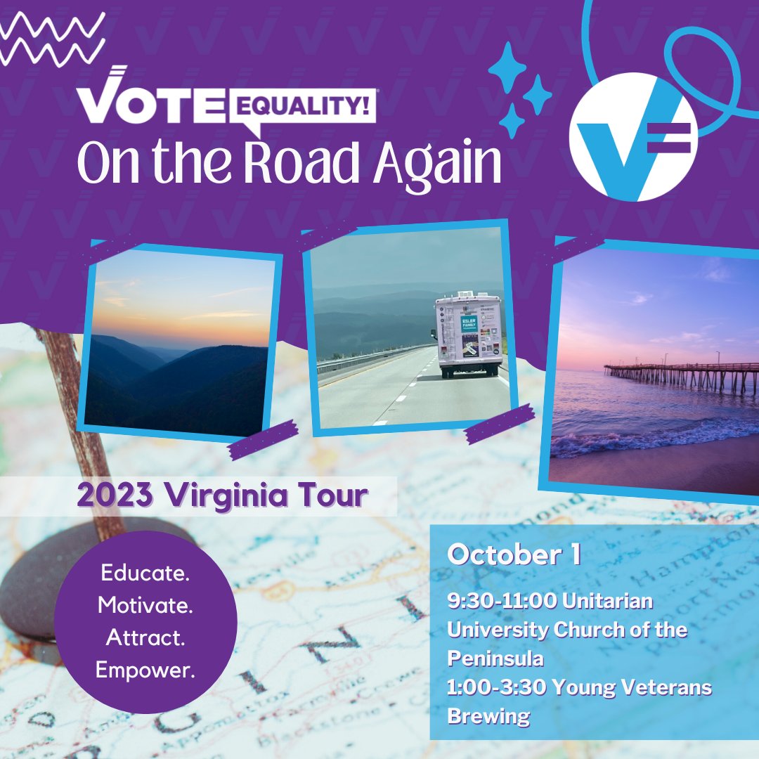 We are starting October off RIGHT in Hampton Roads and Newport News! Come see the RVG Sunday morning at the Unitarian Universalist Church of the Peninsula Then in the afternoon at Young Veterans Brewing Company. #VoteEquality